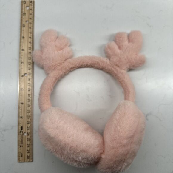 Pink Fur Reindeer Antler Ear Muffs Warmers - Picture 8 of 9